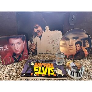 Elvis Presley Memorabilia Large Lot Music Box CDs DVD Books Collector Plate Tin